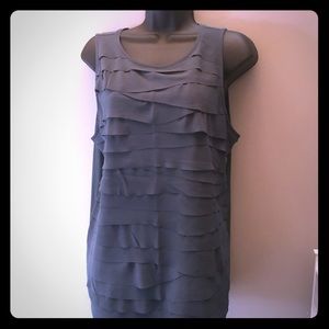 LOFT slate gray chiffon ruffle tank NEW